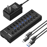 FIDECO 10 Ports USB 3.0 Hub with Individual On/Off Switches Splitter